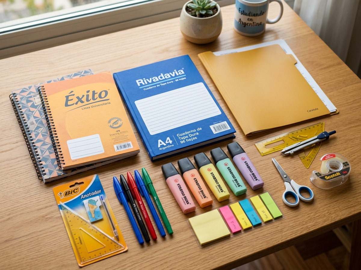 Artículos de librería escolar, cuadernos Rivadavia y cartuchería